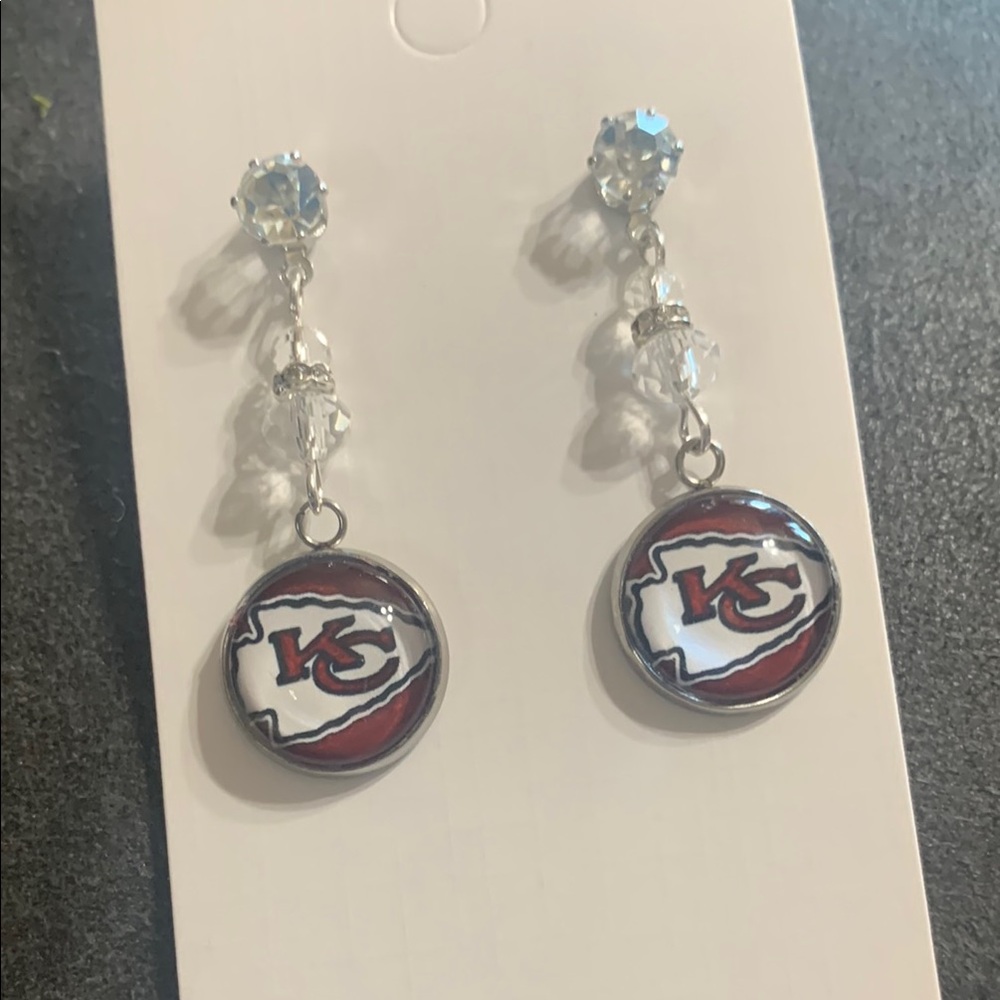 Red and White Crystal Dangle Earrings